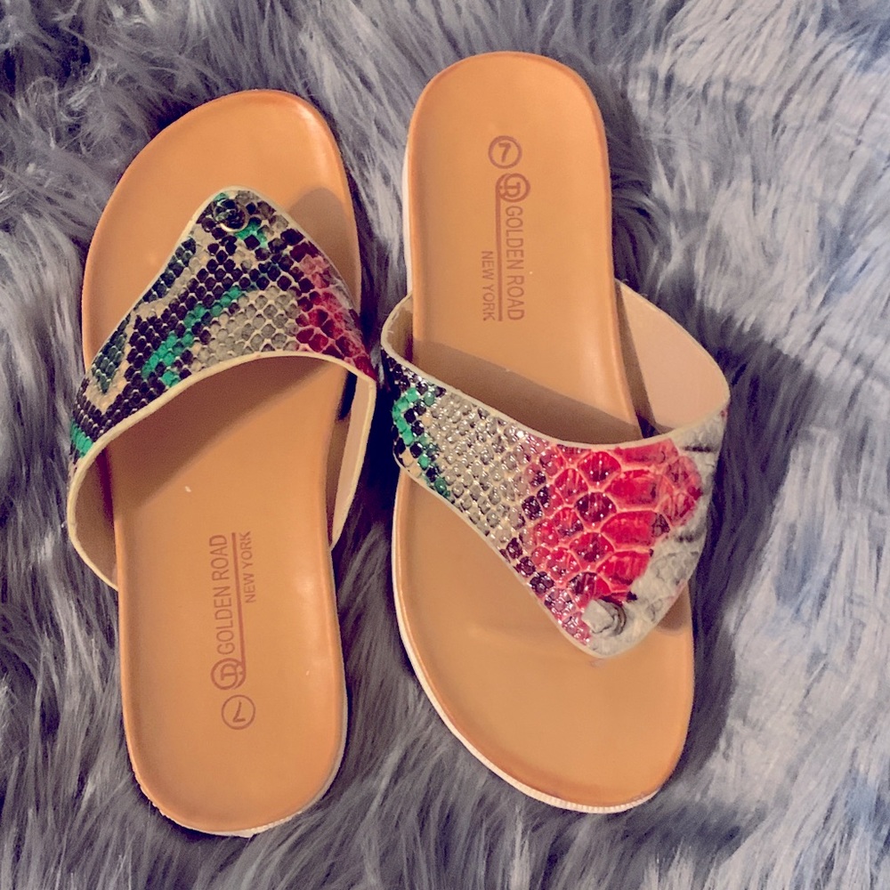 Golden Road New York snakeskin print sandals